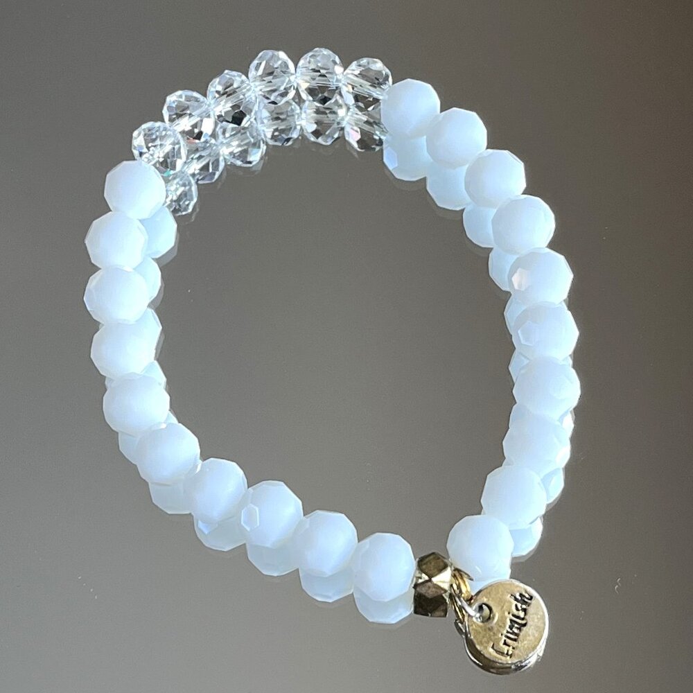 Erimish White and Clear Faceted Crystal  Stretch Stackable Bracelet